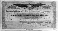 Mercer Electric Railway Company Stock Certificate