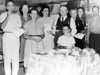 William B. and Elizabeth "Betty" Steinbugler Robertson Family with friends (l-r): Bill Robertson, Clarice Bibbee, Betty Robertson, Jakie Upshaw, "Judge" Steinbugler, "Ma " Steinbugler, Dorothy Wells, Hawey Wells, and the young boy "Robin" Robertson. (Circa late 1940s)
